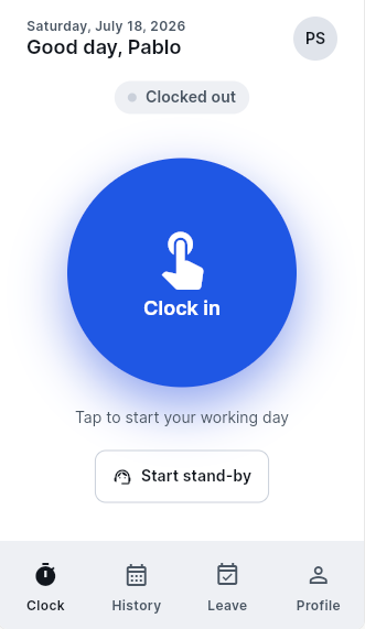 Connexion depuis l'interface du personnel de Arignote Timeclock
